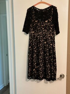 Adrianna Papell Black Lace over Nude Midi Dress
